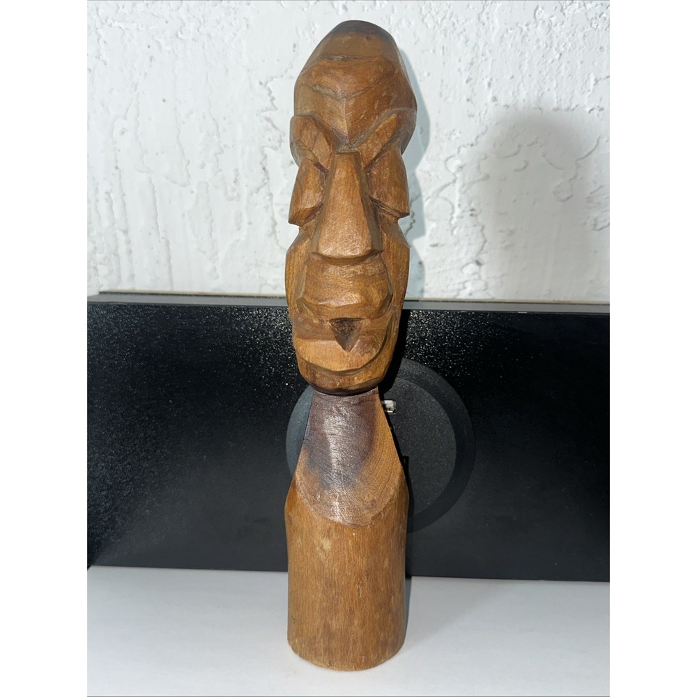 Vintage Wood Carved Wood Head Sculpture